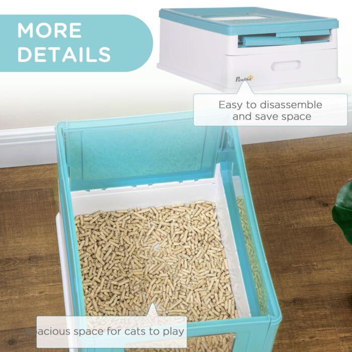 Pawhut Hooded Cat Litter Box, Portable Pet Toilet, With Scoop, Front Entry - Light Blue