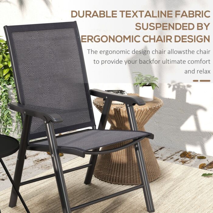 Outsunny Set Of 6 Folding Garden Chairs, Metal Frame Garden Chairs Outdoor Patio Park Dining Seat With Breathable Mesh Seat, Dark Grey