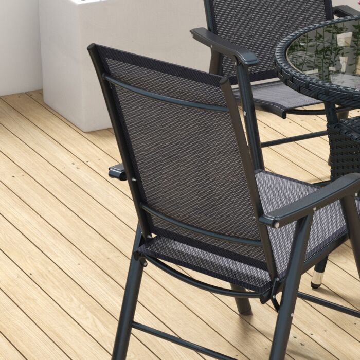 Outsunny Set Of 6 Folding Garden Chairs, Metal Frame Garden Chairs Outdoor Patio Park Dining Seat With Breathable Mesh Seat, Dark Grey