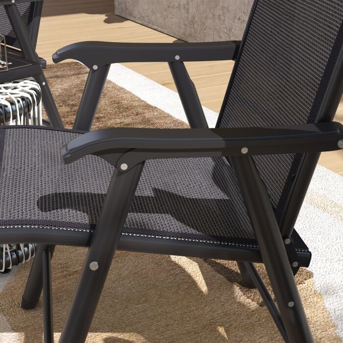 Outsunny Set Of 6 Folding Garden Chairs, Metal Frame Garden Chairs Outdoor Patio Park Dining Seat With Breathable Mesh Seat, Dark Grey