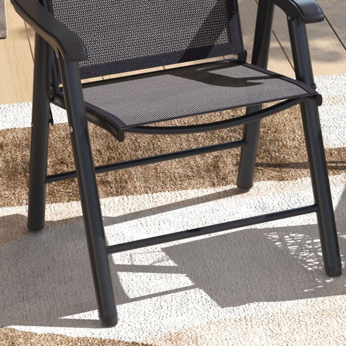 Outsunny Set Of 6 Folding Garden Chairs, Metal Frame Garden Chairs Outdoor Patio Park Dining Seat With Breathable Mesh Seat, Dark Grey