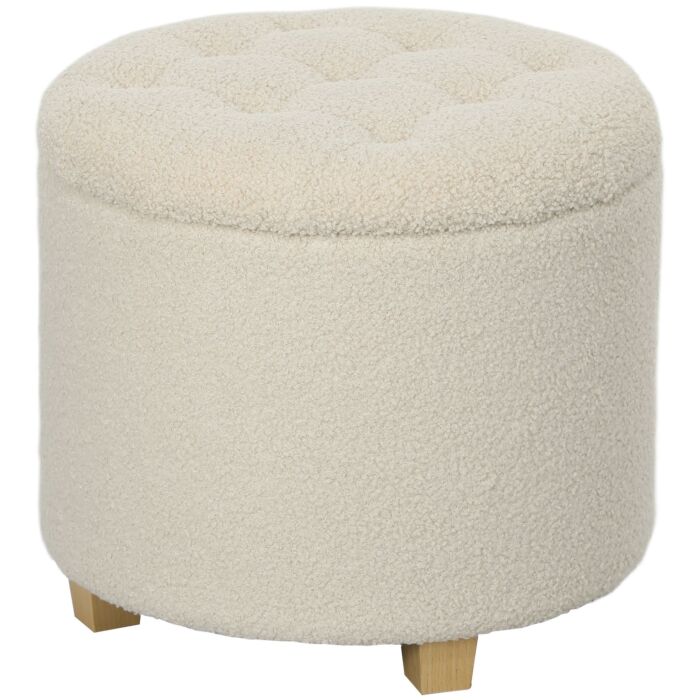 Homcom 31.8l Teddy Fleece Storage Ottoman - Cream White