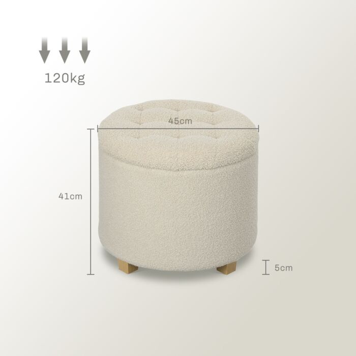 Homcom 31.8l Teddy Fleece Storage Ottoman - Cream White