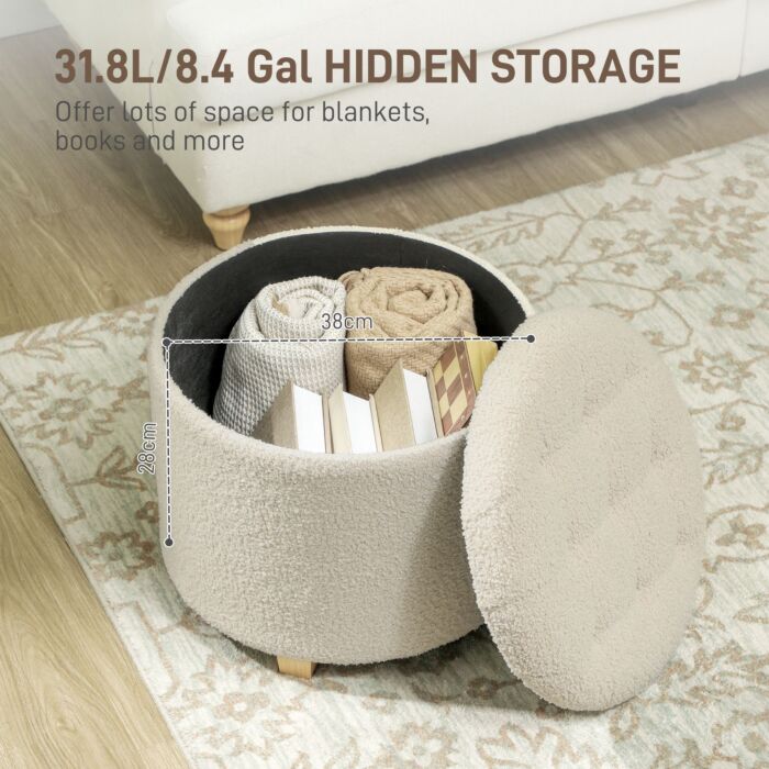 Homcom 31.8l Teddy Fleece Storage Ottoman - Cream White
