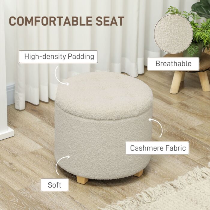 Homcom 31.8l Teddy Fleece Storage Ottoman - Cream White