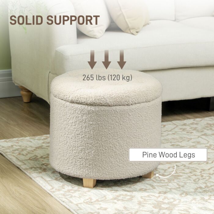 Homcom 31.8l Teddy Fleece Storage Ottoman - Cream White