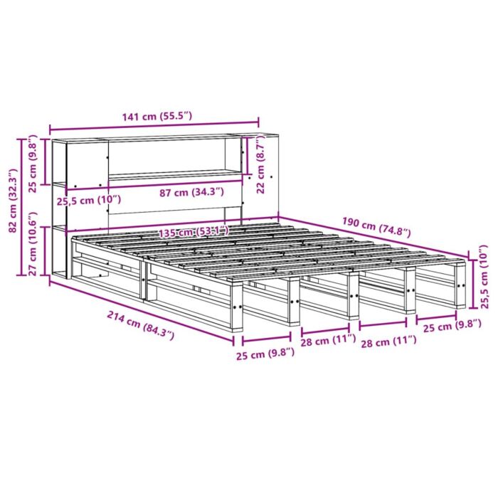 Vidaxl Bookcase Bed Without Mattress Wax Brown 135x190 Cm Double Solid Wood