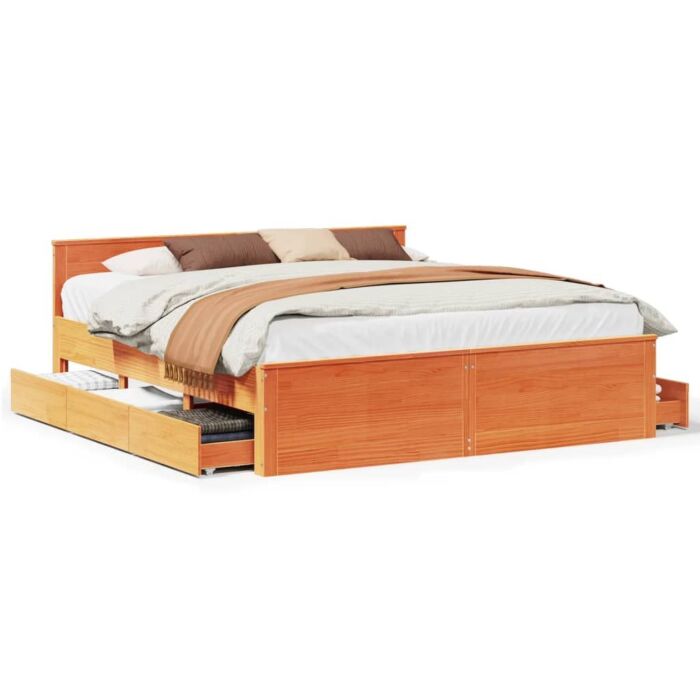 Vidaxl Bed Frame Without Mattress With Headboard Wax Brown 200x200 Cm Solid Wood Pine