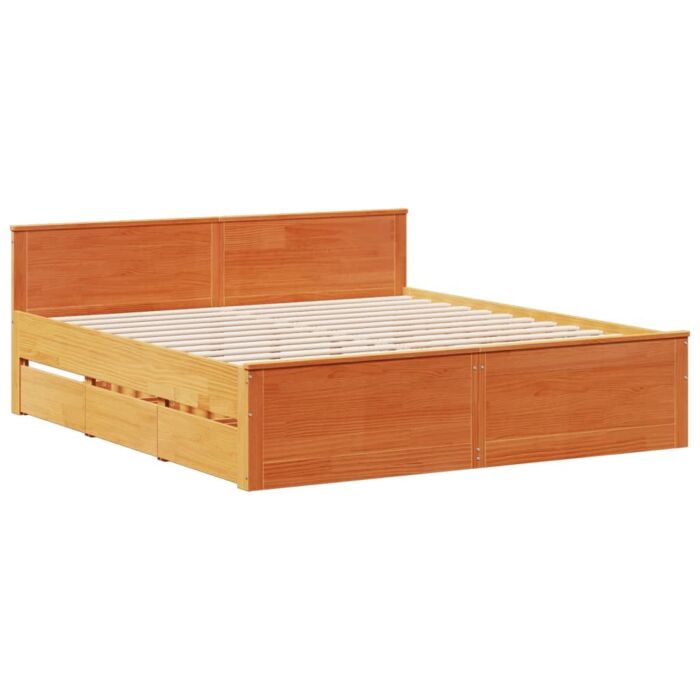 Vidaxl Bed Frame Without Mattress With Headboard Wax Brown 200x200 Cm Solid Wood Pine