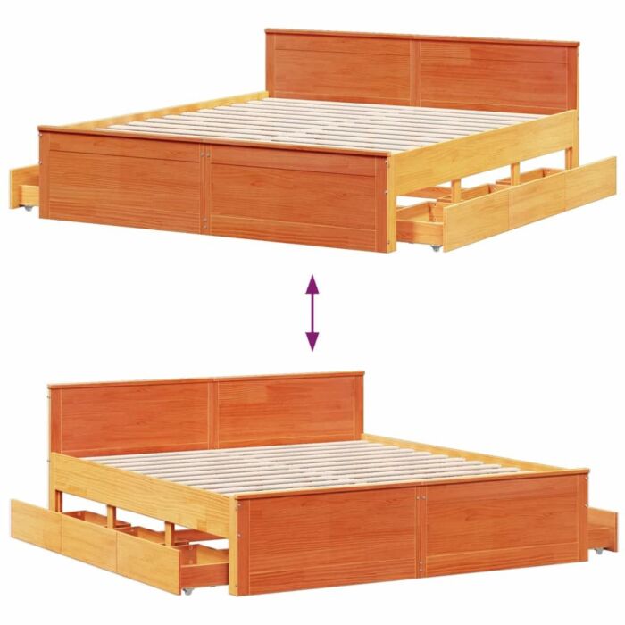 Vidaxl Bed Frame Without Mattress With Headboard Wax Brown 200x200 Cm Solid Wood Pine