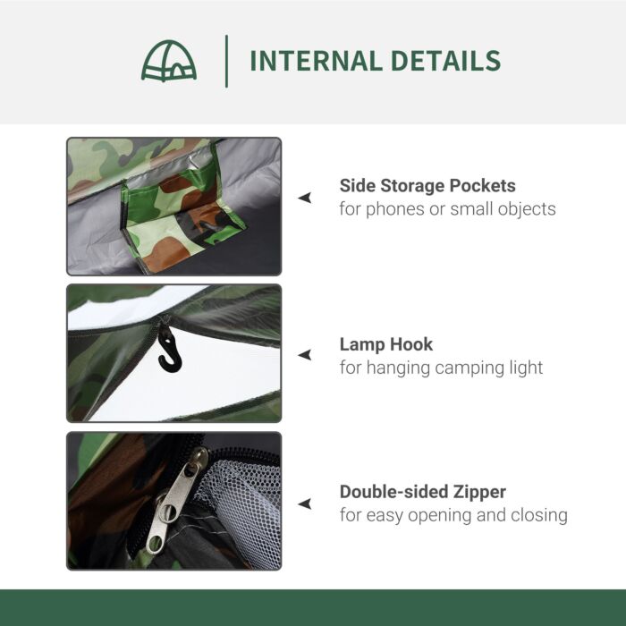 Outsunny 2 Person Camping Tent, Camouflage Tent With Zipped Doors, Storage Pocket, Portable Handy Bag, Multicoloured