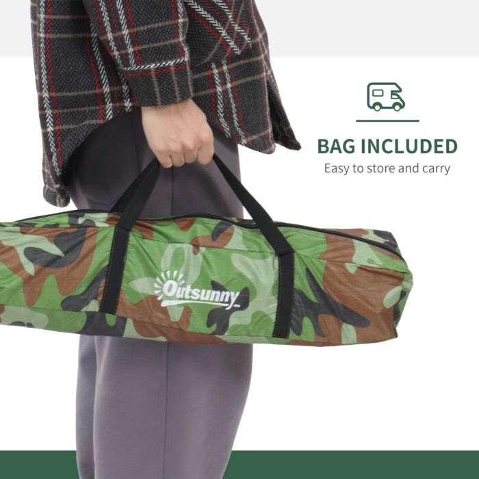 Outsunny 2 Person Camping Tent, Camouflage Tent With Zipped Doors, Storage Pocket, Portable Handy Bag, Multicoloured