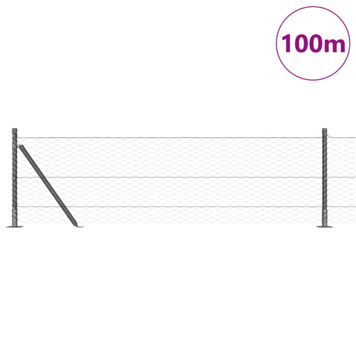 Vidaxl Hexagon Fence Grey 0.6x100 M Steel, Vidaxl Fence Posts With Base Plates 13 Pcs Ø32mm 70cm Galvanised Steel