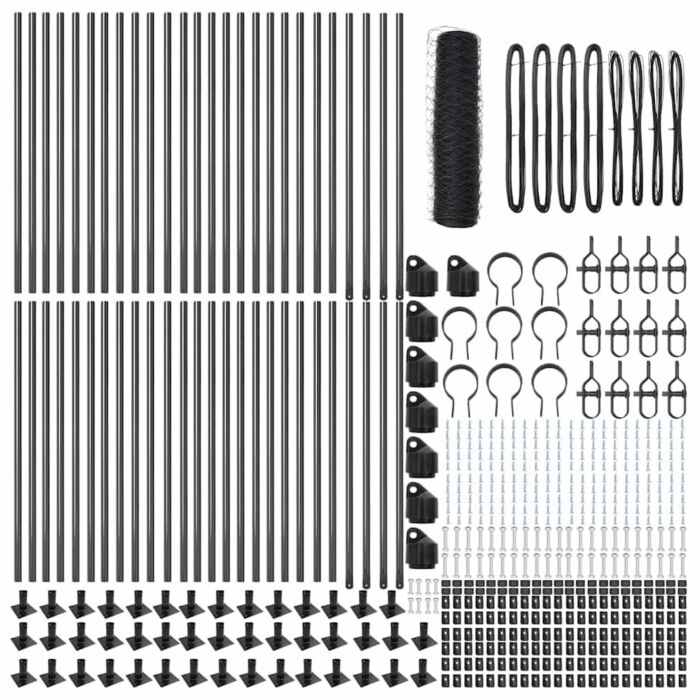 Vidaxl Hexagon Fence Grey 0.6x100 M Steel, Vidaxl Fence Posts With Base Plates 13 Pcs Ø32mm 70cm Galvanised Steel