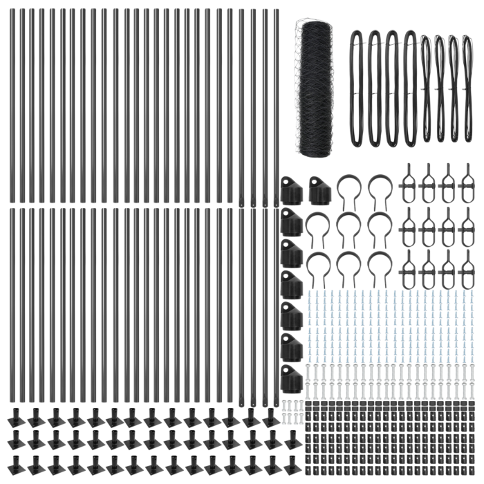 Vidaxl Hexagon Fence Grey 0.6x100 M Steel, Vidaxl Fence Posts With Base Plates 13 Pcs Ø32mm 70cm Galvanised Steel