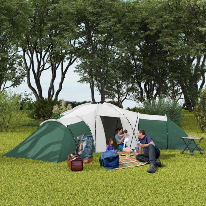 Outsunny 6-9 Man Tent With Bedrooms And Living Room, Accessories Included