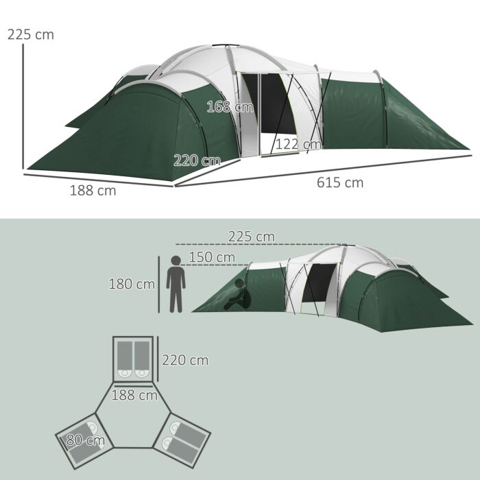Outsunny 6-9 Man Tent With Bedrooms And Living Room, Accessories Included