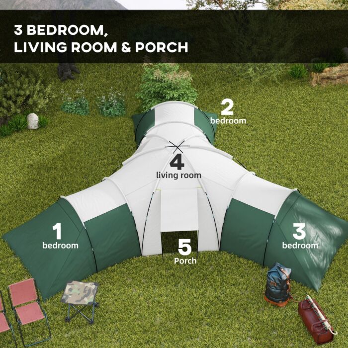 Outsunny 6-9 Man Tent With Bedrooms And Living Room, Accessories Included