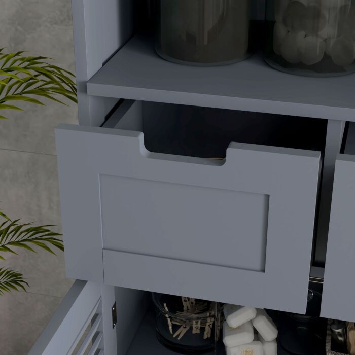 Kleankin Bathroom Cabinet With Drawers, Bathroom Storage Cabinet With Louvred Doors, Open Compartment And Adjustable Shelf For Washroom, Grey