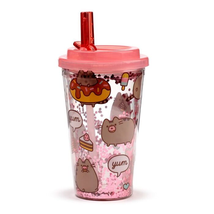 Shatterproof Double Walled Cup With Lid And Straw - Pusheen Foodie