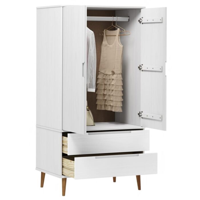 Vidaxl Wardrobe Molde White 90x55x175 Cm Solid Wood Pine