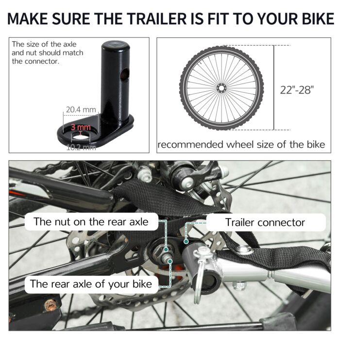 Homcom Folding Bike Trailer Cargo In Steel Frame Extra Bicycle Storage Carrier With Removable Cover And Hitch (white And Black)