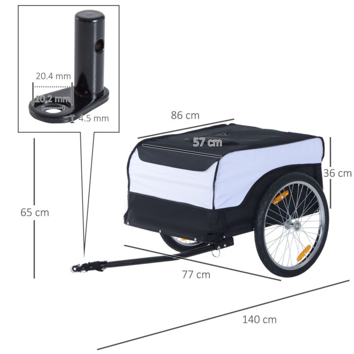 Homcom Folding Bike Trailer Cargo In Steel Frame Extra Bicycle Storage Carrier With Removable Cover And Hitch (white And Black)