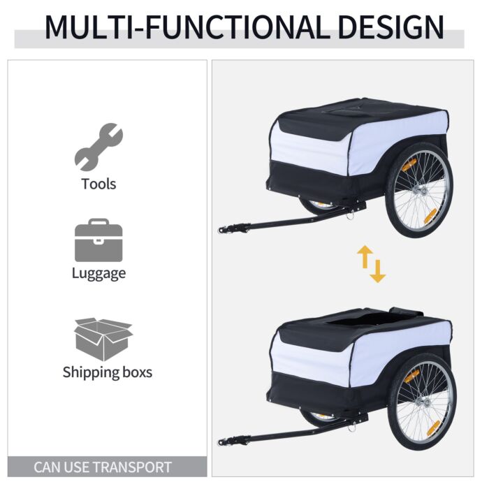 Homcom Folding Bike Trailer Cargo In Steel Frame Extra Bicycle Storage Carrier With Removable Cover And Hitch (white And Black)