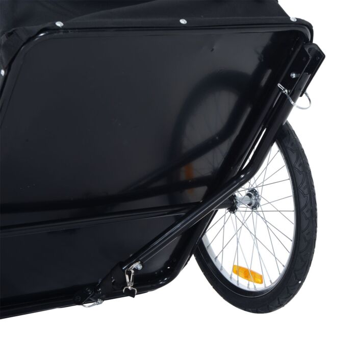 Homcom Folding Bike Trailer Cargo In Steel Frame Extra Bicycle Storage Carrier With Removable Cover And Hitch (white And Black)