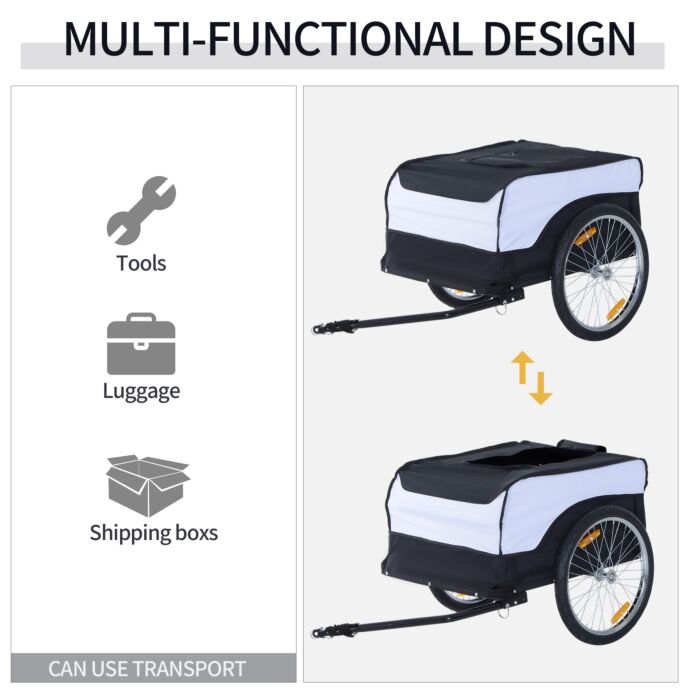Homcom Folding Bike Trailer Cargo In Steel Frame Extra Bicycle Storage Carrier With Removable Cover And Hitch (white And Black)