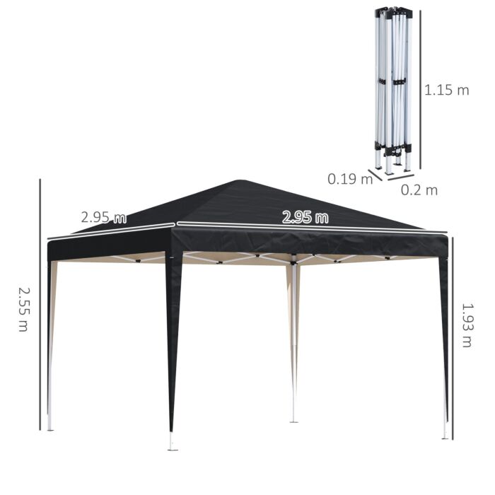 Outsunny 3 X 3 Meter Garden Heavy Duty Pop Up Gazebo Marquee Party Tent Folding Wedding Canopy Black Uv Protection