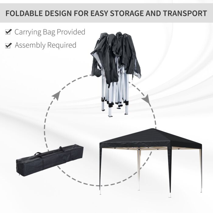Outsunny 3 X 3 Meter Garden Heavy Duty Pop Up Gazebo Marquee Party Tent Folding Wedding Canopy Black Uv Protection