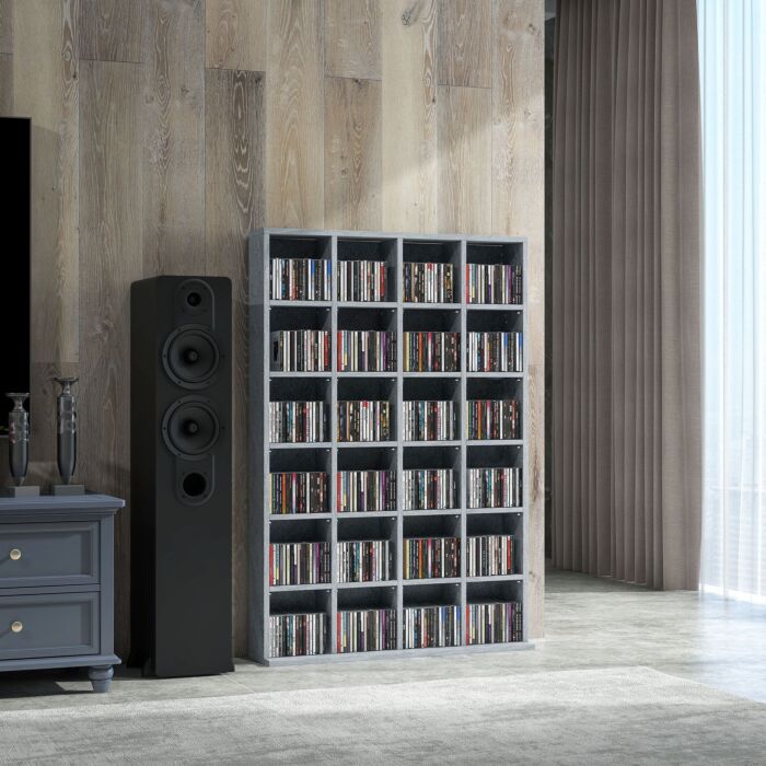 Homcom Cd Storage Unit With Adjustable Shelves, 89 X 130.5 Cm, Cement Grey