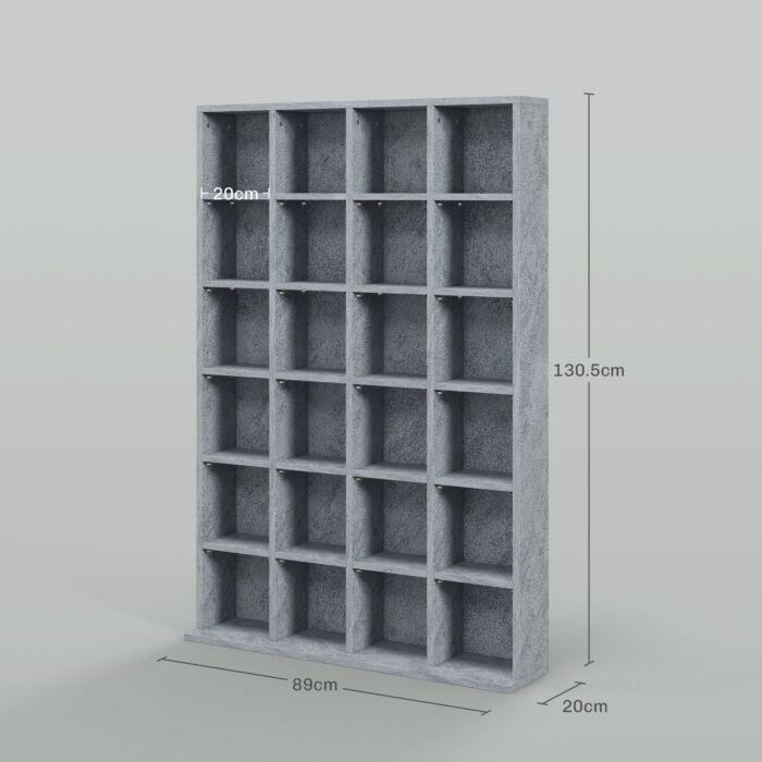 Homcom Cd Storage Unit With Adjustable Shelves, 89 X 130.5 Cm, Cement Grey