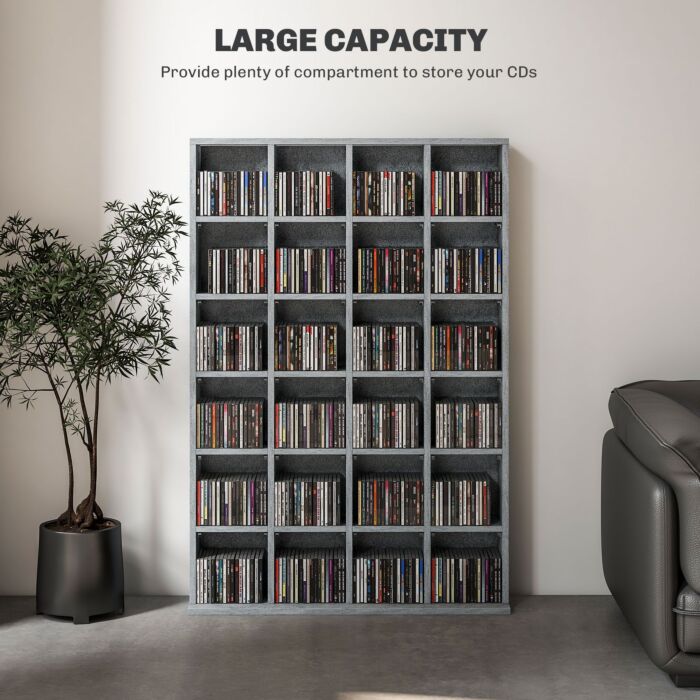 Homcom Cd Storage Unit With Adjustable Shelves, 89 X 130.5 Cm, Cement Grey
