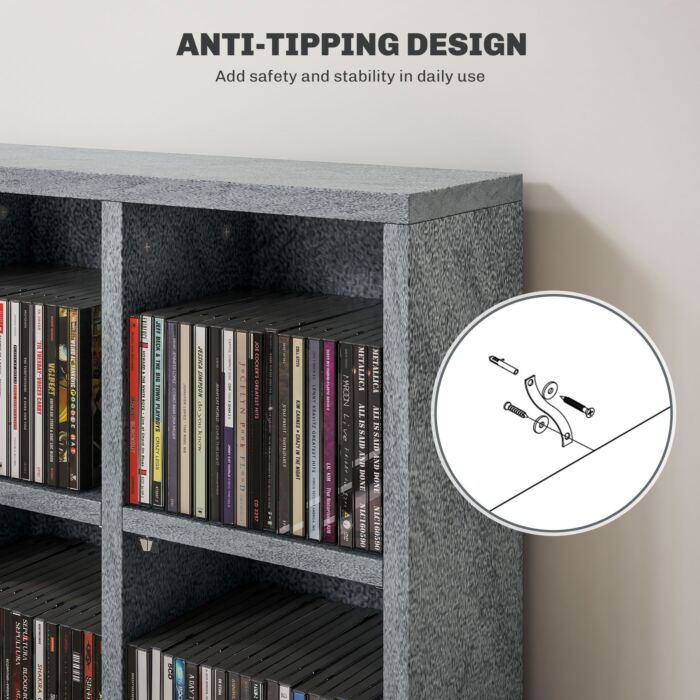 Homcom Cd Storage Unit With Adjustable Shelves, 89 X 130.5 Cm, Cement Grey