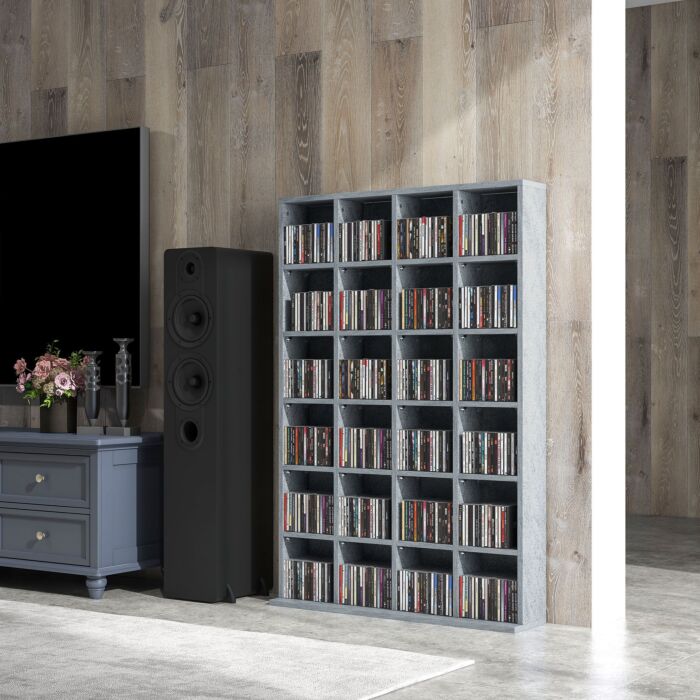 Homcom Cd Storage Unit With Adjustable Shelves, 89 X 130.5 Cm, Cement Grey