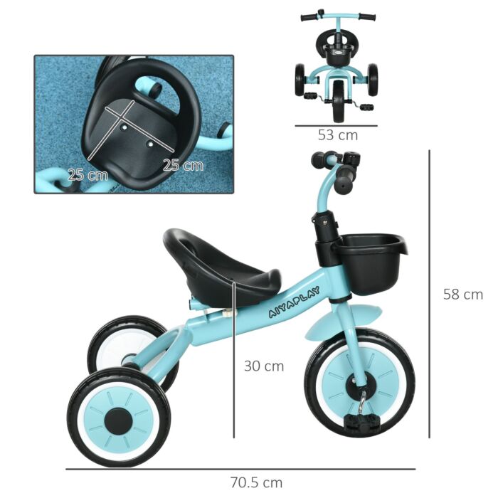 Aiyaplay Kids Trike, Tricycle, With Adjustable Seat, Basket, Bell, For Ages 2-5 Years - Blue