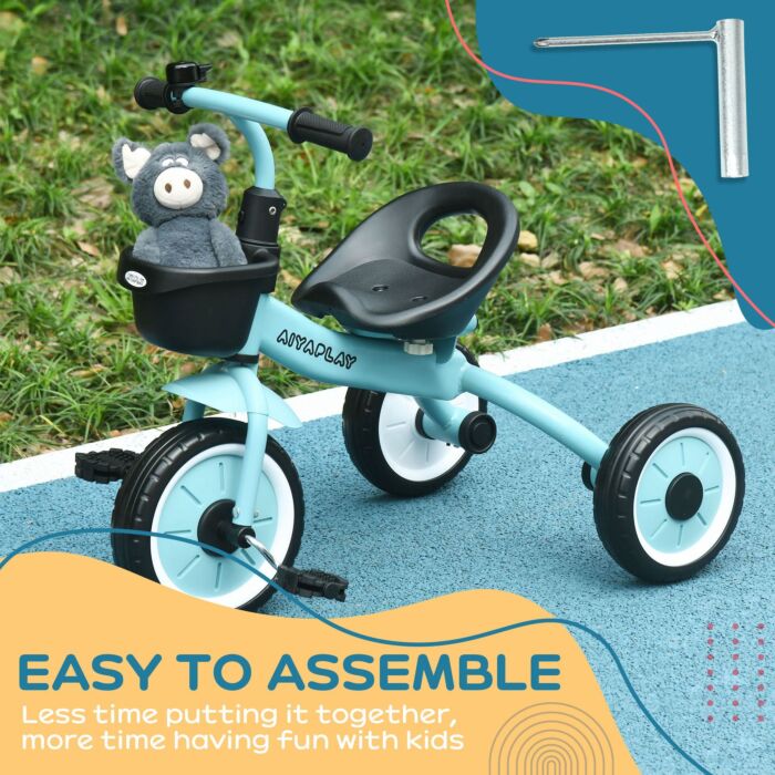 Aiyaplay Kids Trike, Tricycle, With Adjustable Seat, Basket, Bell, For Ages 2-5 Years - Blue