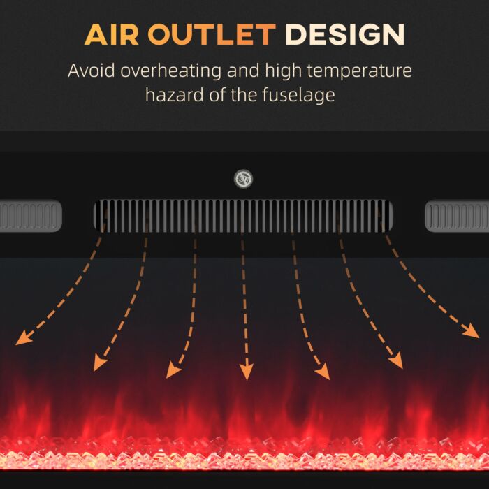 Homcom 102cm Electric Fireplace, 2000w Recessed And Wall Mounted Electric Fire With Remote Control, 9 Flame Colour And Crystal, Black