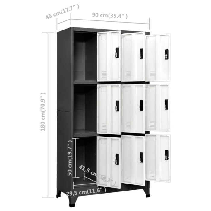 Vidaxl Locker Cabinet Anthracite And White 90x45x180 Cm Steel