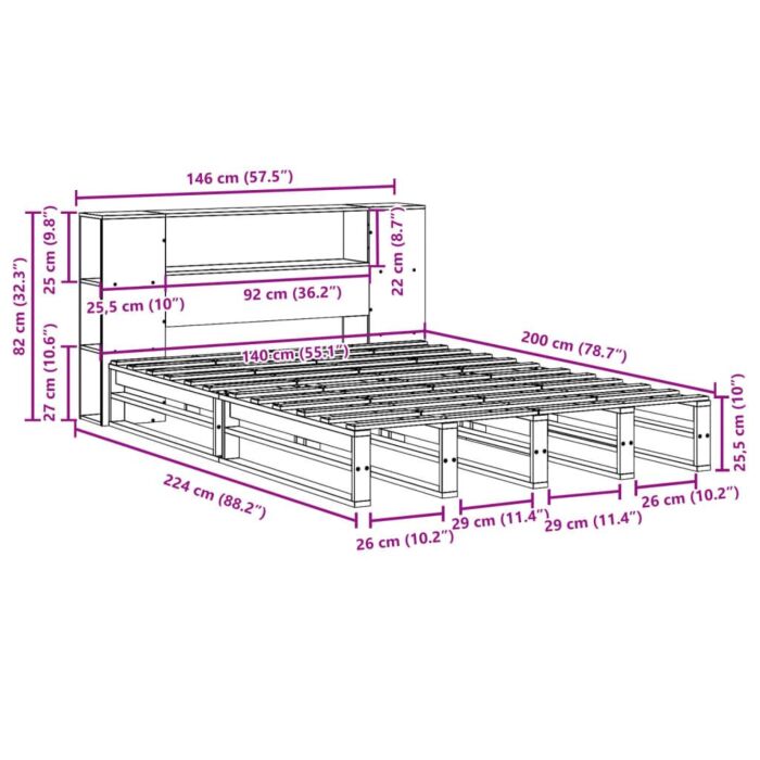 Vidaxl Bookcase Bed Without Mattress Wax Brown 140x200 Cm Solid Wood