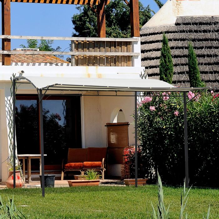 Outsunny 3 X 2.5 M Metal Pergola Wall Mounted Gazebo Door Canopy For Party Garden Sunshade With Extended Shelter, Cream White