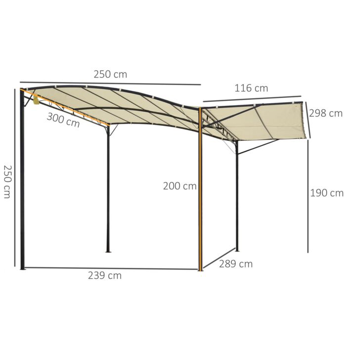 Outsunny 3 X 2.5 M Metal Pergola Wall Mounted Gazebo Door Canopy For Party Garden Sunshade With Extended Shelter, Cream White