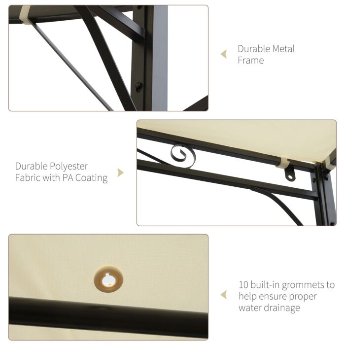 Outsunny 3 X 2.5 M Metal Pergola Wall Mounted Gazebo Door Canopy For Party Garden Sunshade With Extended Shelter, Cream White
