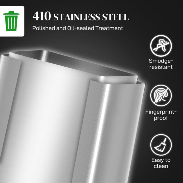 Homcom 60l Dual Compartment Stainless Steel Bin, With Deodoriser Holders - Silver Tone