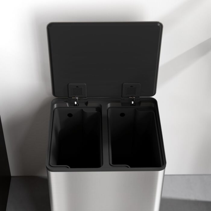 Homcom 60l Dual Compartment Stainless Steel Bin, With Deodoriser Holders - Silver Tone