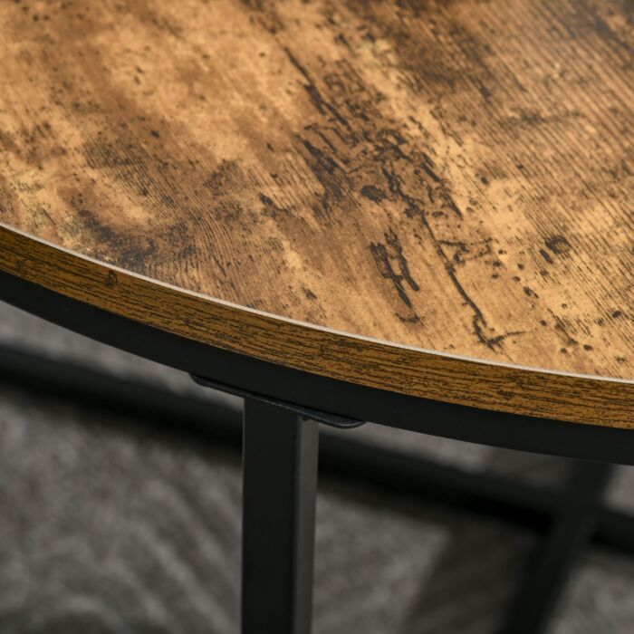 Homcom Coffee Table, Industrial Round Side Table With Metal Frame, Large Tabletop, Rustic Brown