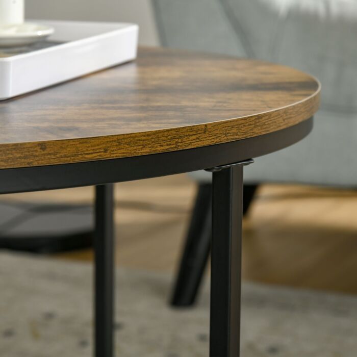 Homcom Coffee Table, Industrial Round Side Table With Metal Frame, Large Tabletop, Rustic Brown