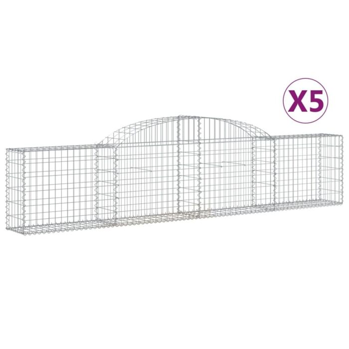 Vidaxl Arched Gabion Baskets 5 Pcs 300x30x60/80 Cm Galvanised Iron